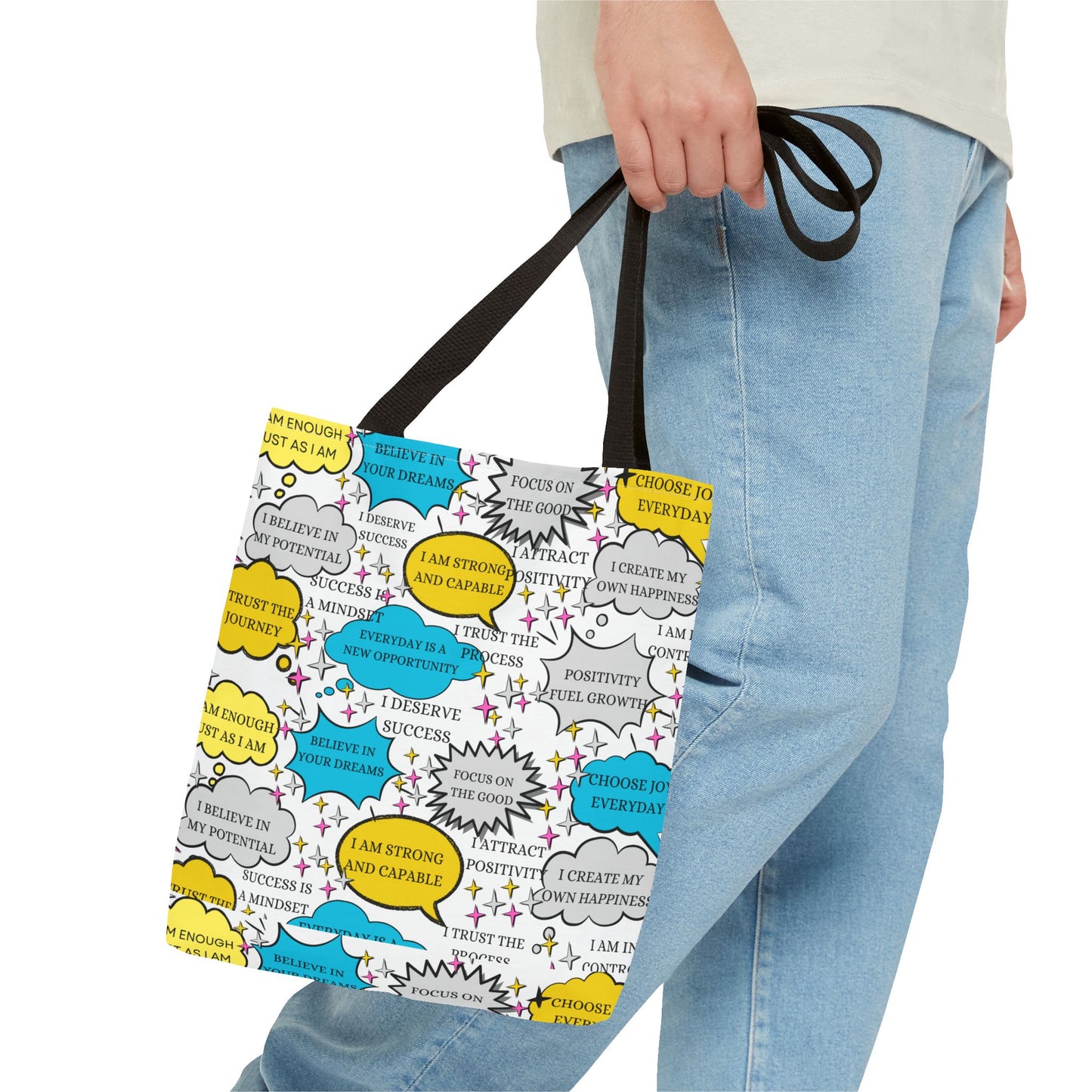 Affirmation Tote Bag, Positive Vibes Canvas Book Bag, Motivational Shoulder Bag, Inspirational Grocery Tote, Reusable Shopping Purse