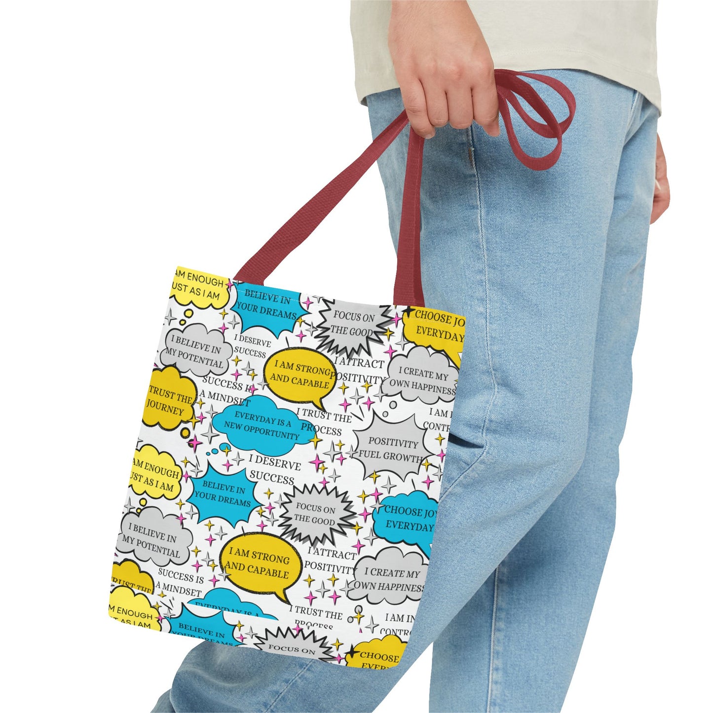 Affirmation Tote Bag, Positive Vibes Canvas Book Bag, Motivational Shoulder Bag, Inspirational Grocery Tote, Reusable Shopping Purse