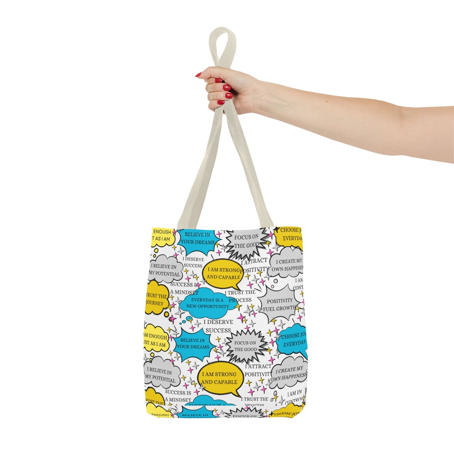 Affirmation Tote Bag, Positive Vibes Canvas Book Bag, Motivational Shoulder Bag, Inspirational Grocery Tote, Reusable Shopping Purse