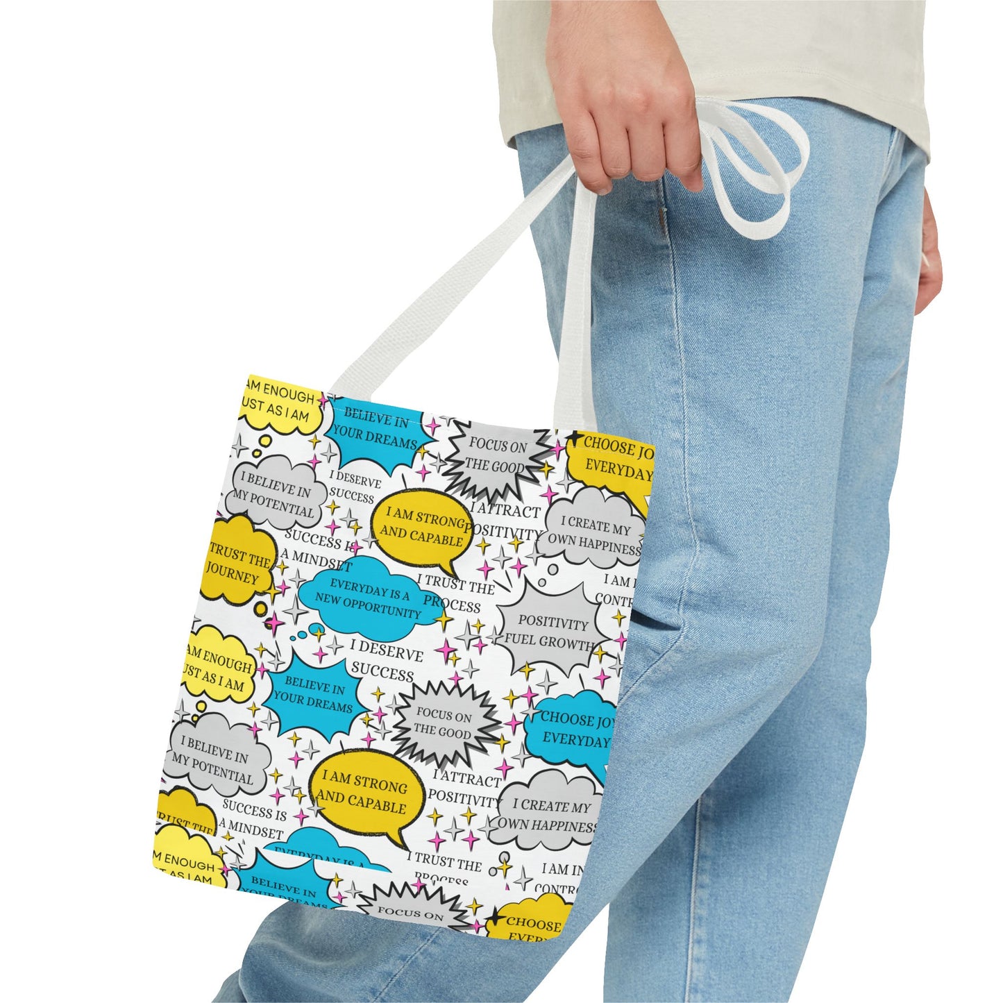 Affirmation Tote Bag, Positive Vibes Canvas Book Bag, Motivational Shoulder Bag, Inspirational Grocery Tote, Reusable Shopping Purse