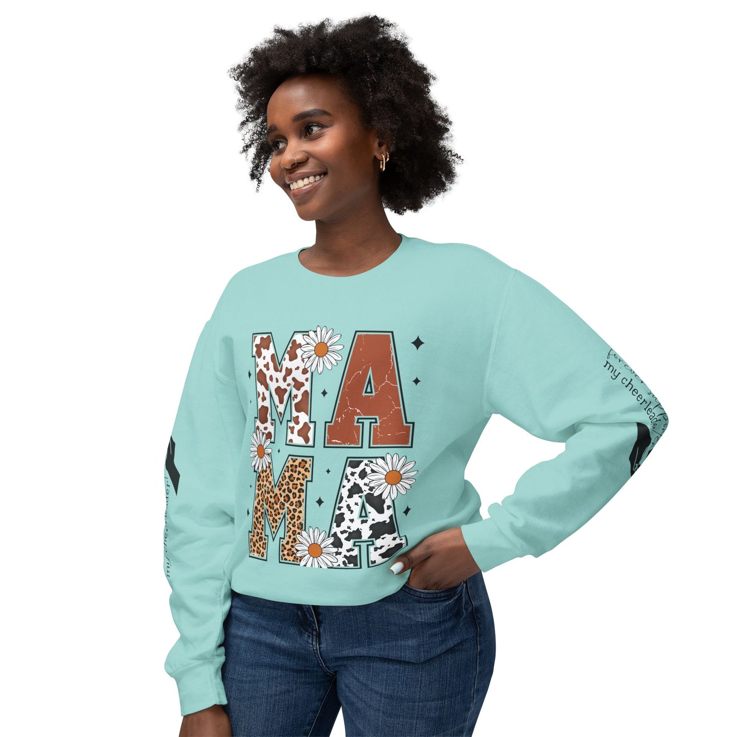 MAMA Sweatshirt / Floral & Animal Design on White