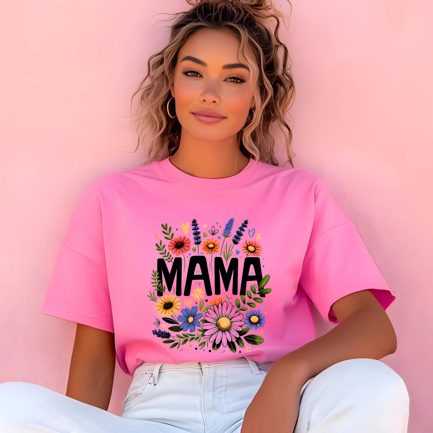 MAMA Floral Graphic T-Shirt / Bright Green Mom Tee / Cute Casual Motherhood Shirt / Gift for Moms & Mama Life Outfit