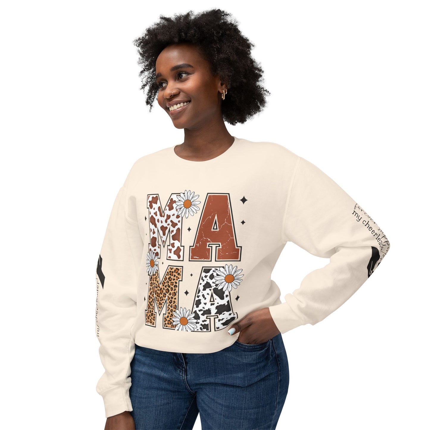 MAMA Sweatshirt / Floral & Animal Design on White