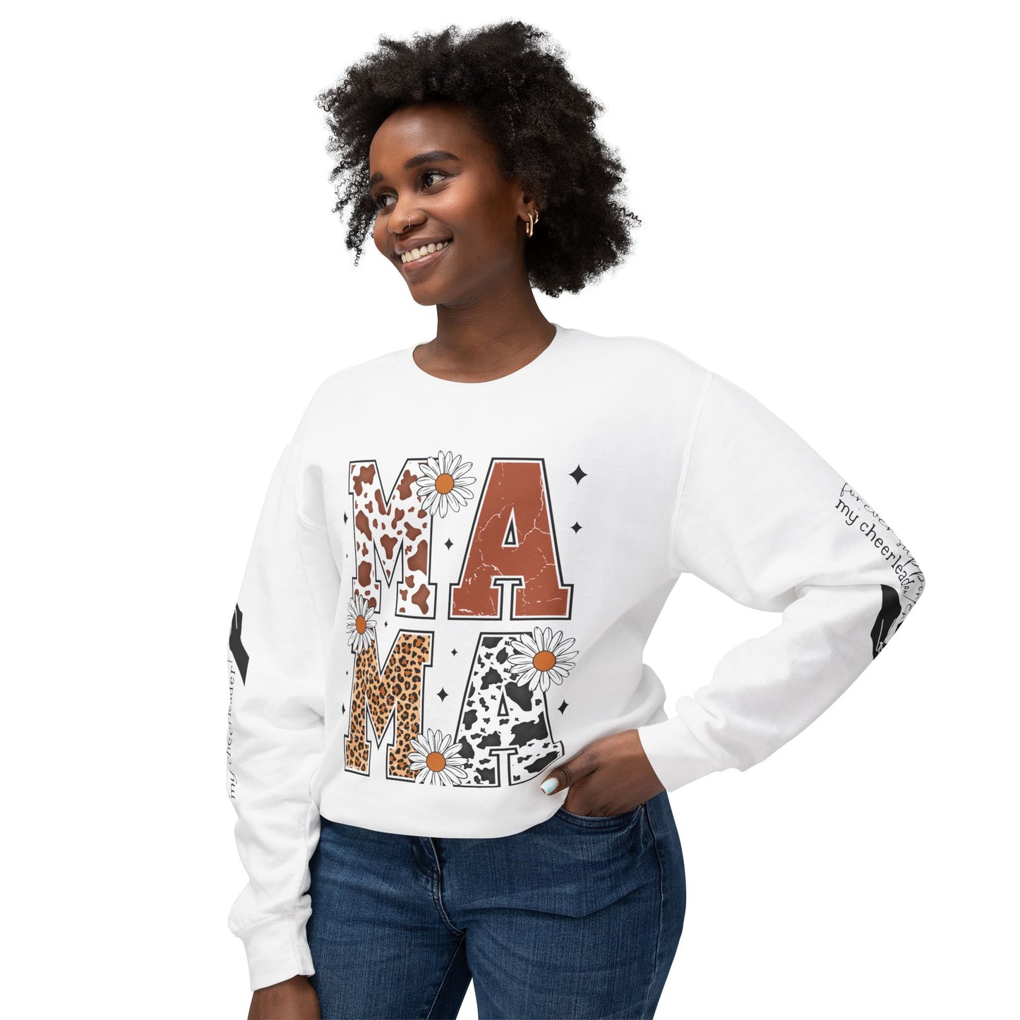 MAMA Sweatshirt / Floral & Animal Design on White