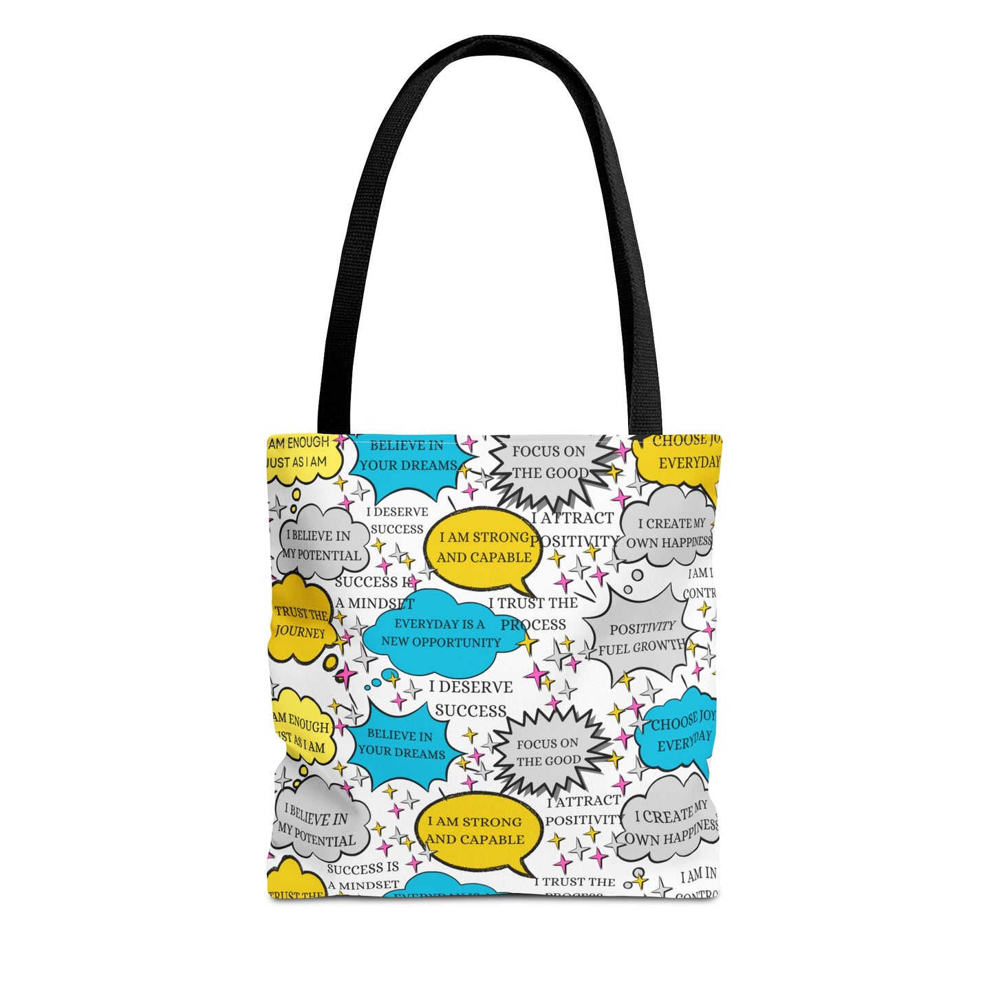 Affirmation Tote Bag, Positive Vibes Canvas Book Bag, Motivational Shoulder Bag, Inspirational Grocery Tote, Reusable Shopping Purse