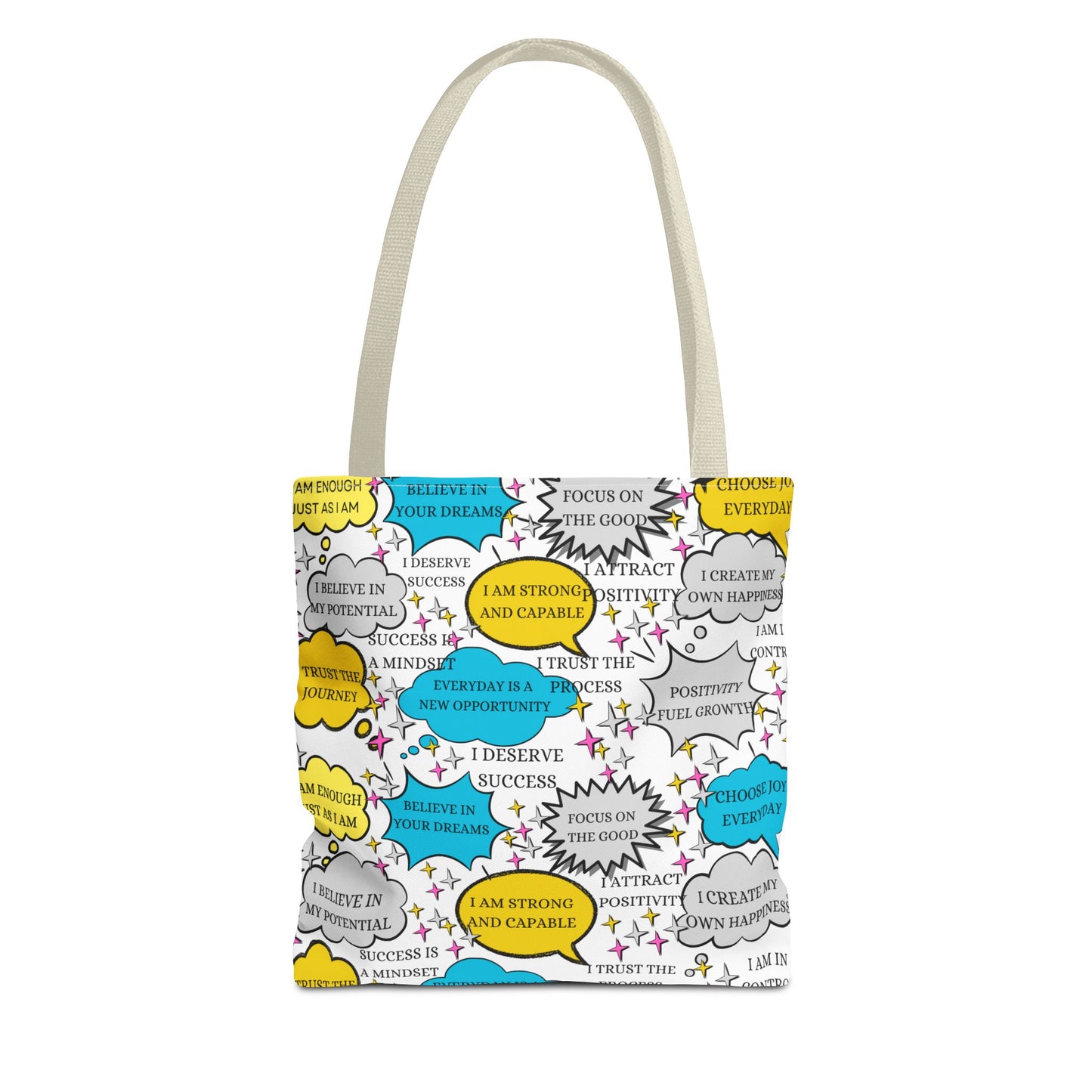 Affirmation Tote Bag, Positive Vibes Canvas Book Bag, Motivational Shoulder Bag, Inspirational Grocery Tote, Reusable Shopping Purse