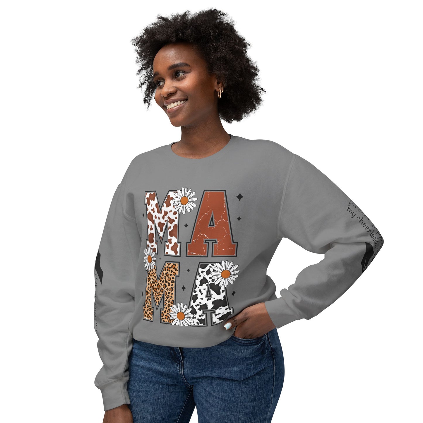 MAMA Sweatshirt / Floral & Animal Design on White