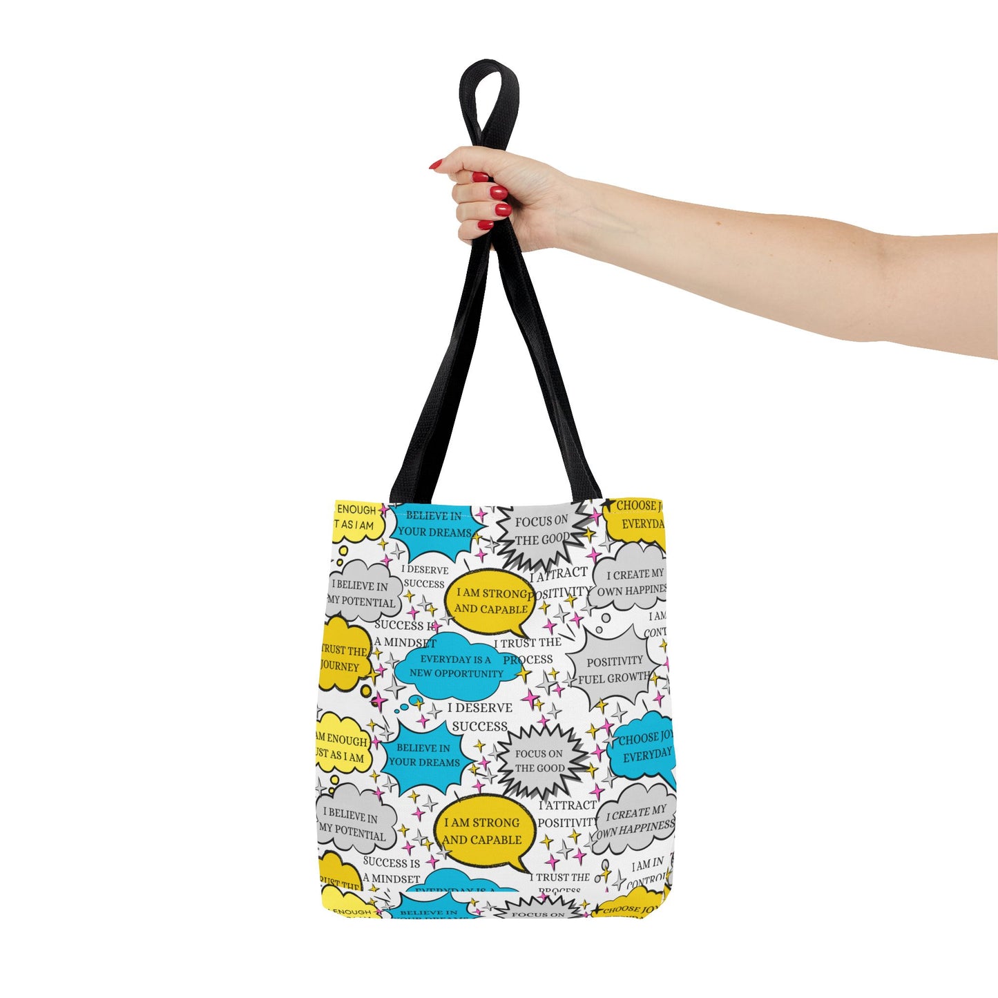 Affirmation Tote Bag, Positive Vibes Canvas Book Bag, Motivational Shoulder Bag, Inspirational Grocery Tote, Reusable Shopping Purse