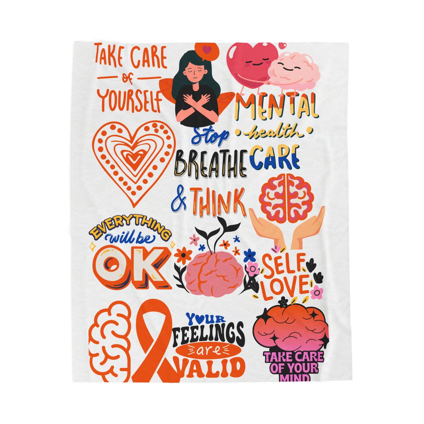 Mental Health Awareness Velveteen Plush Blanket, Self-Care Blanket, Gift for Her, Cozy Throw for Relaxation, Motivational Decor