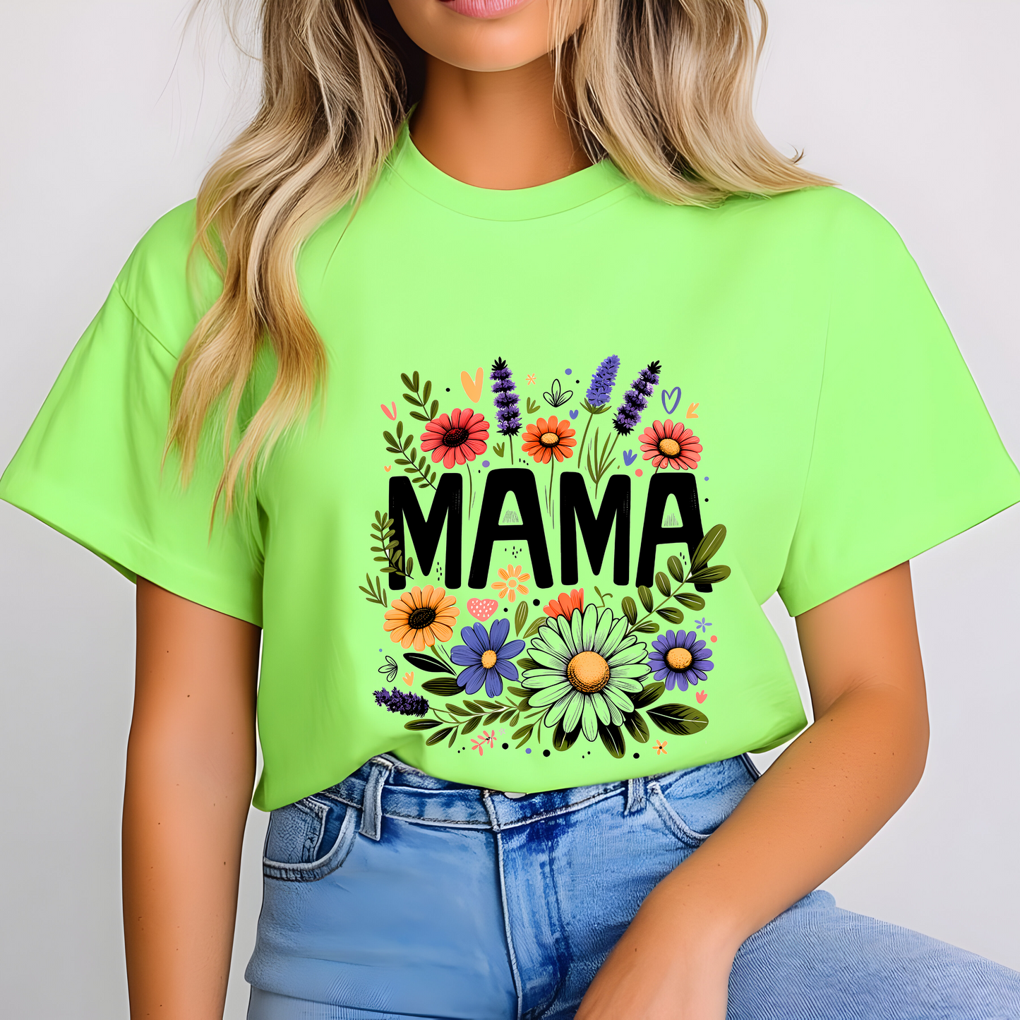 MAMA Floral Graphic T-Shirt / Bright Green Mom Tee / Cute Casual Motherhood Shirt / Gift for Moms & Mama Life Outfit
