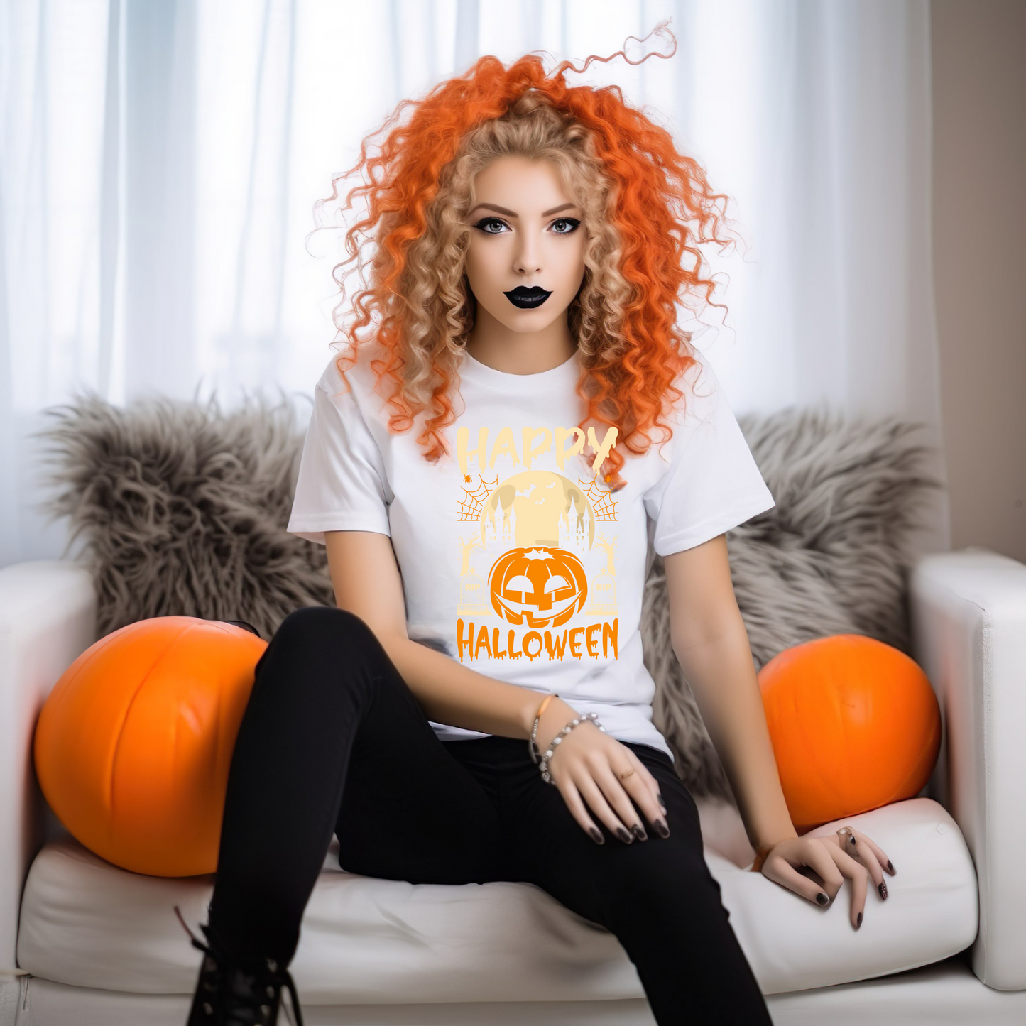 Happy Halloween T-Shirt / Spooky Pumpkin Graphic Tee / Haunted Castle Shirt / Halloween Costume Top / Fun Holiday Party Outfit