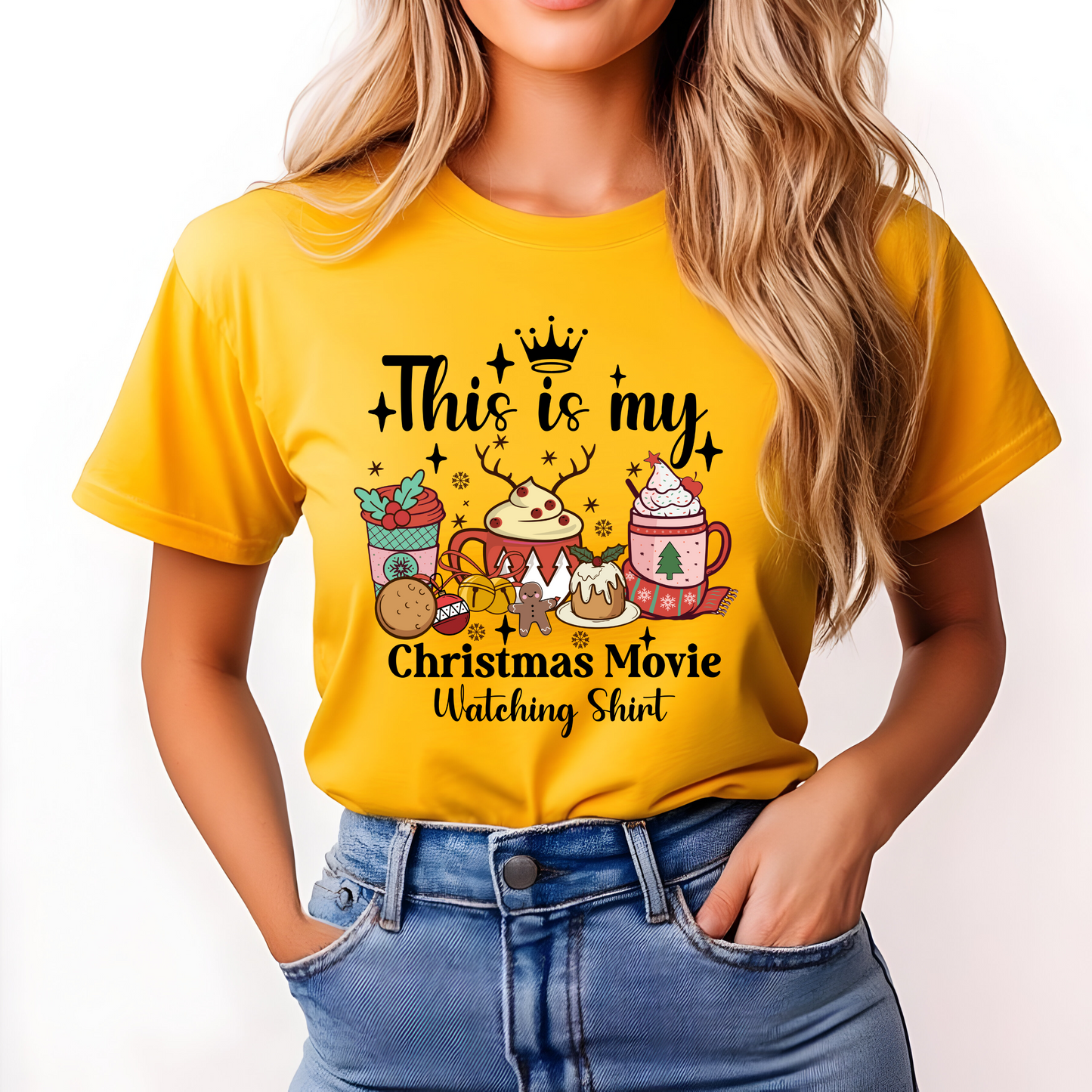Christmas Movie Watching T-Shirt / Holiday Graphic Tee / Cozy Christmas Shirt for Women / Funny Holiday Movie Shirt Gift