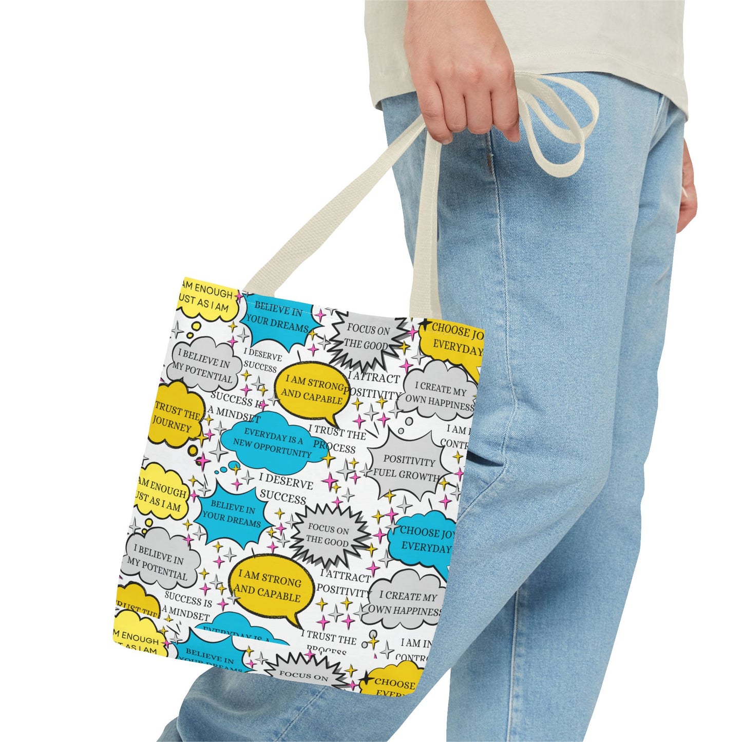 Affirmation Tote Bag, Positive Vibes Canvas Book Bag, Motivational Shoulder Bag, Inspirational Grocery Tote, Reusable Shopping Purse