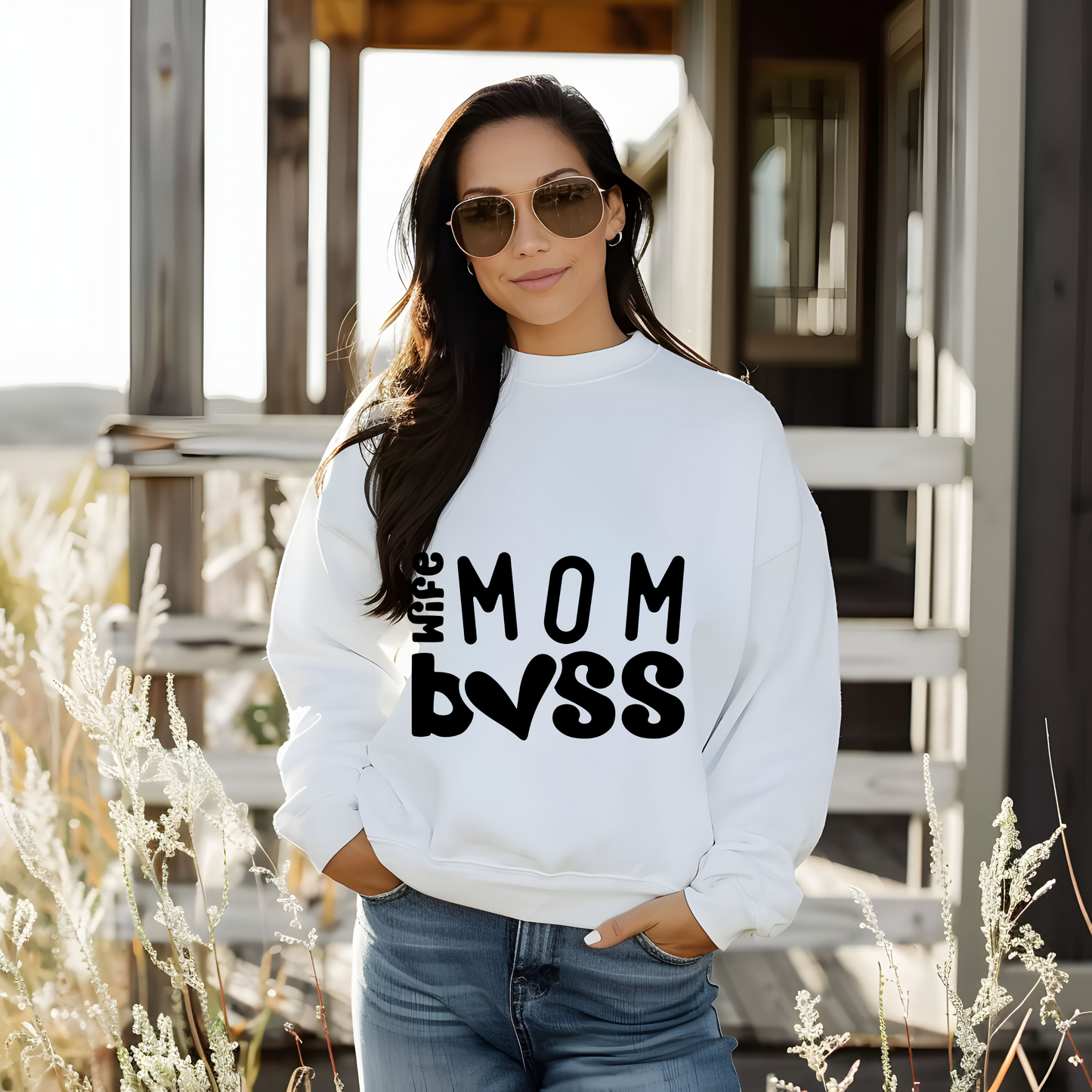 Wife Mom Boss Sweatshirt / Floral Mom Sweater / Mother’s Day Gift for Mom / Inspirational Pullover Hoodie / Stylish Mom Life Apparel