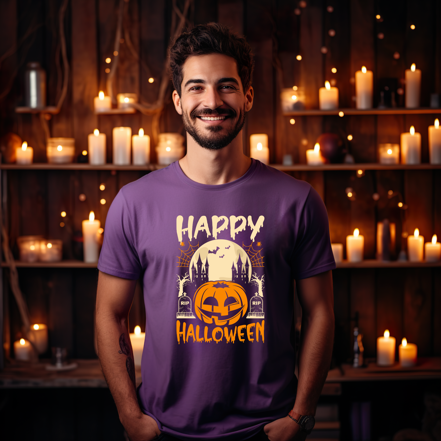 Happy Halloween T-Shirt / Spooky Pumpkin Graphic Tee / Haunted Castle Shirt / Halloween Costume Top / Fun Holiday Party Outfit