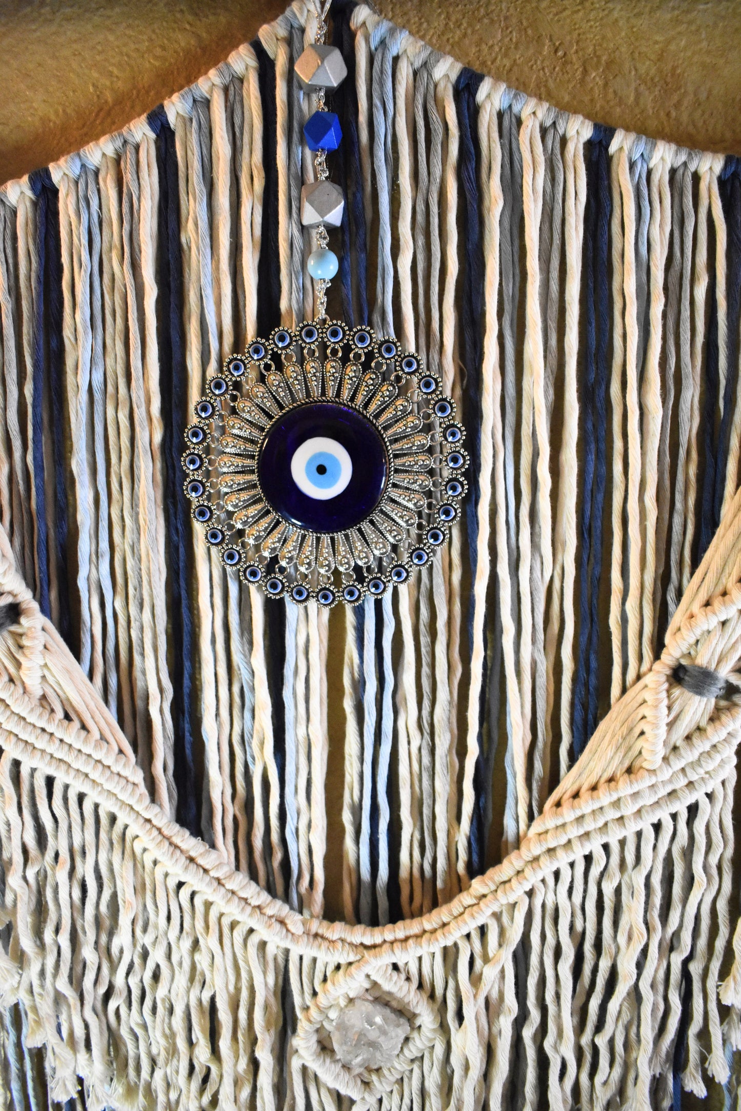 Brand New Eyes, Handmade Macrame Wall Hanging with Evil Eye Pendant | Boho Cotton Rope Wall Decor
