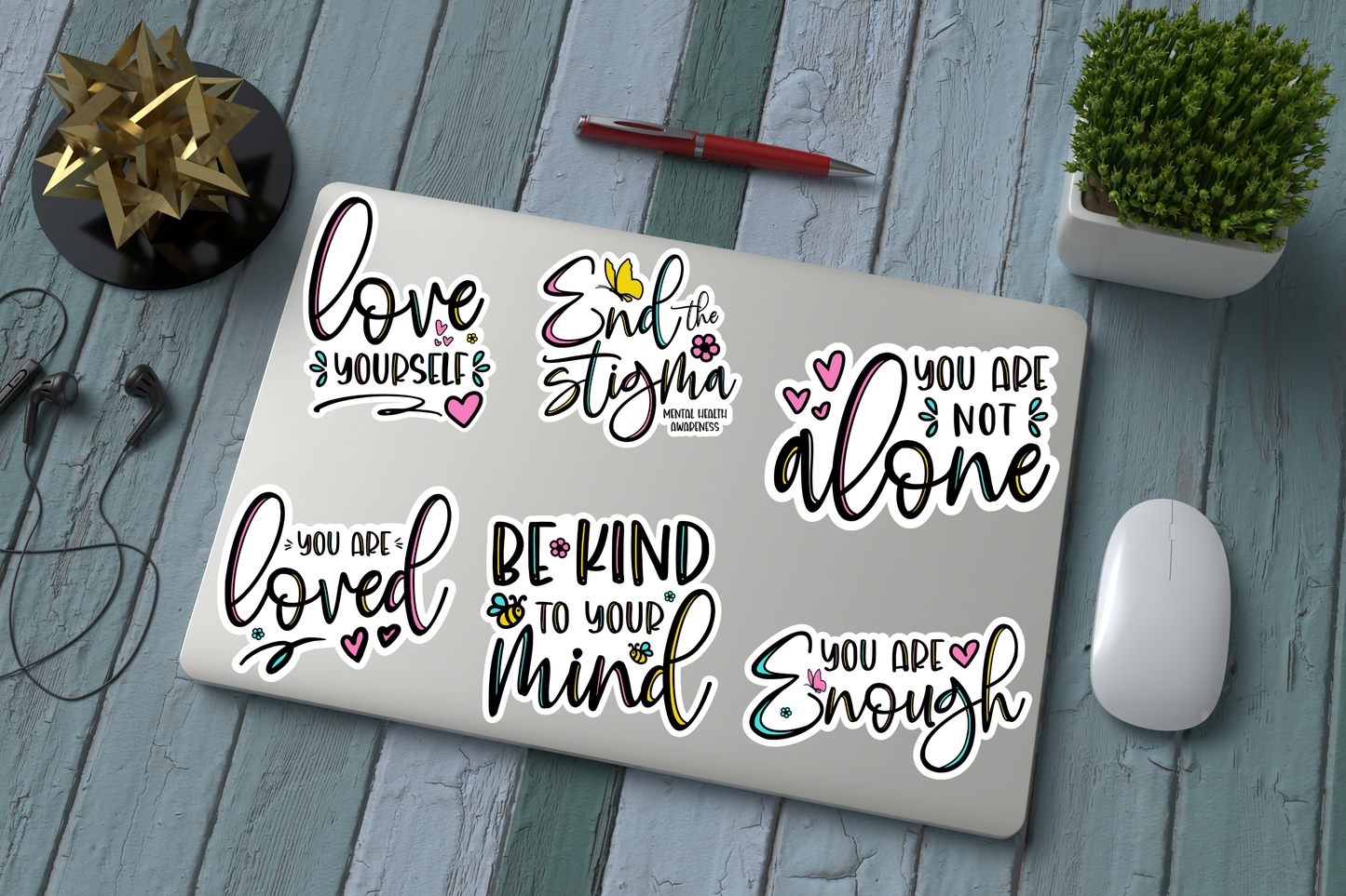Mental Health Printable Cut Stickers – Self Love & Affirmation PNG Files for Cricut & Silhouette