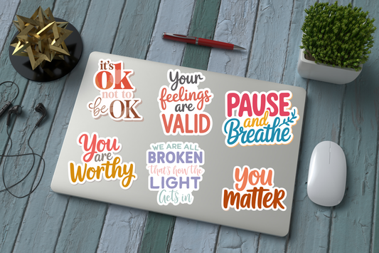 Mental Health Printable Cut Stickers – Self Love & Affirmation PNG Files for Cricut & Silhouette