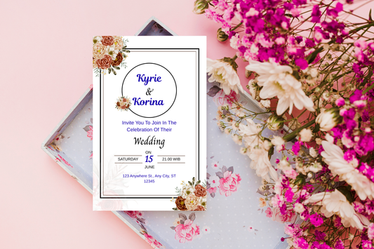 Wedding Invitation Template Printable, Editable Elegant Wedding Invite Card