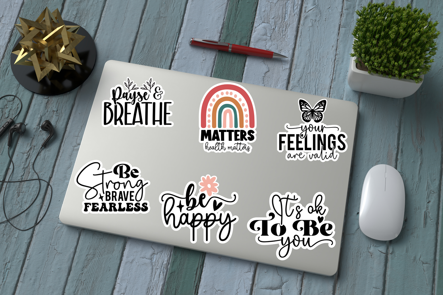 Mental Health Printable Cut Stickers – Self Love & Affirmation PNG Files for Cricut & Silhouette