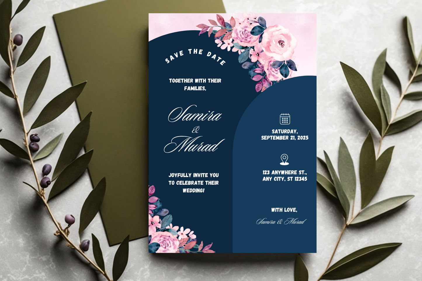 Wedding Invitation Template Printable, Editable Elegant Wedding Invite Card