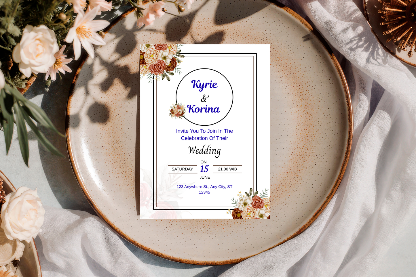 Wedding Invitation Template Printable, Editable Elegant Wedding Invite Card