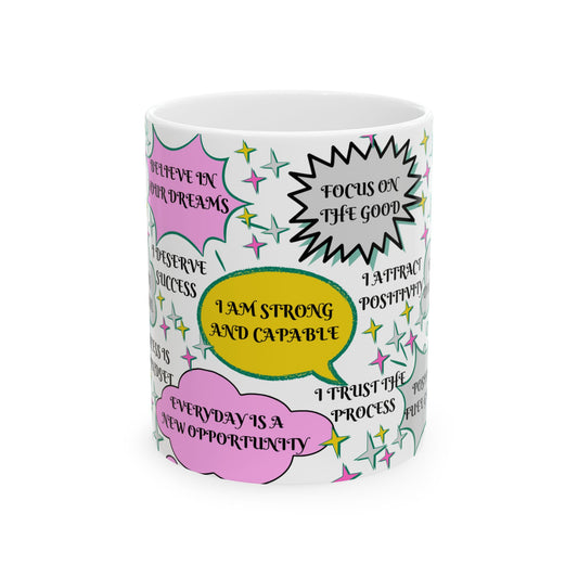 Positive Affirmation Ceramic Mug - Inspirational Coffee Cup, Motivational Tea Mug, Self Care Drinkware, Encouraging Quote Mug, Happiness