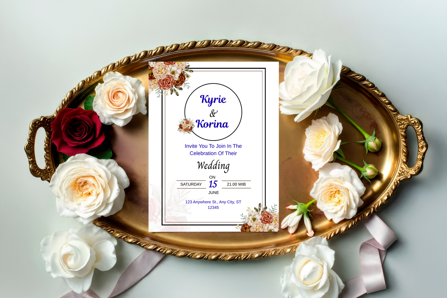 Wedding Invitation Template Printable, Editable Elegant Wedding Invite Card
