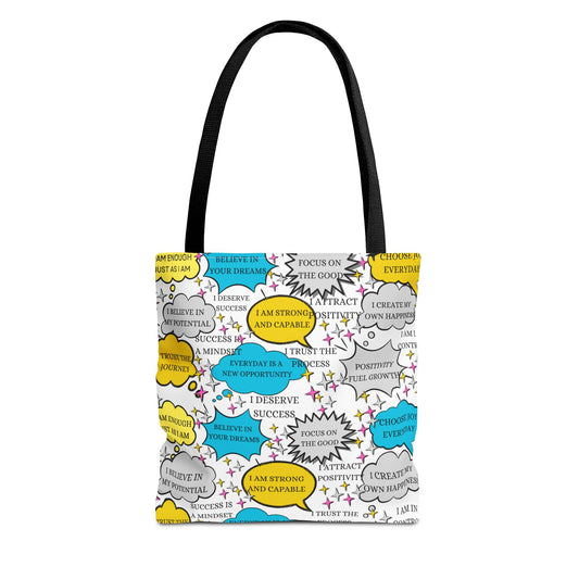 Affirmation Tote Bag, Positive Vibes Canvas Book Bag, Motivational Shoulder Bag, Inspirational Grocery Tote, Reusable Shopping Purse