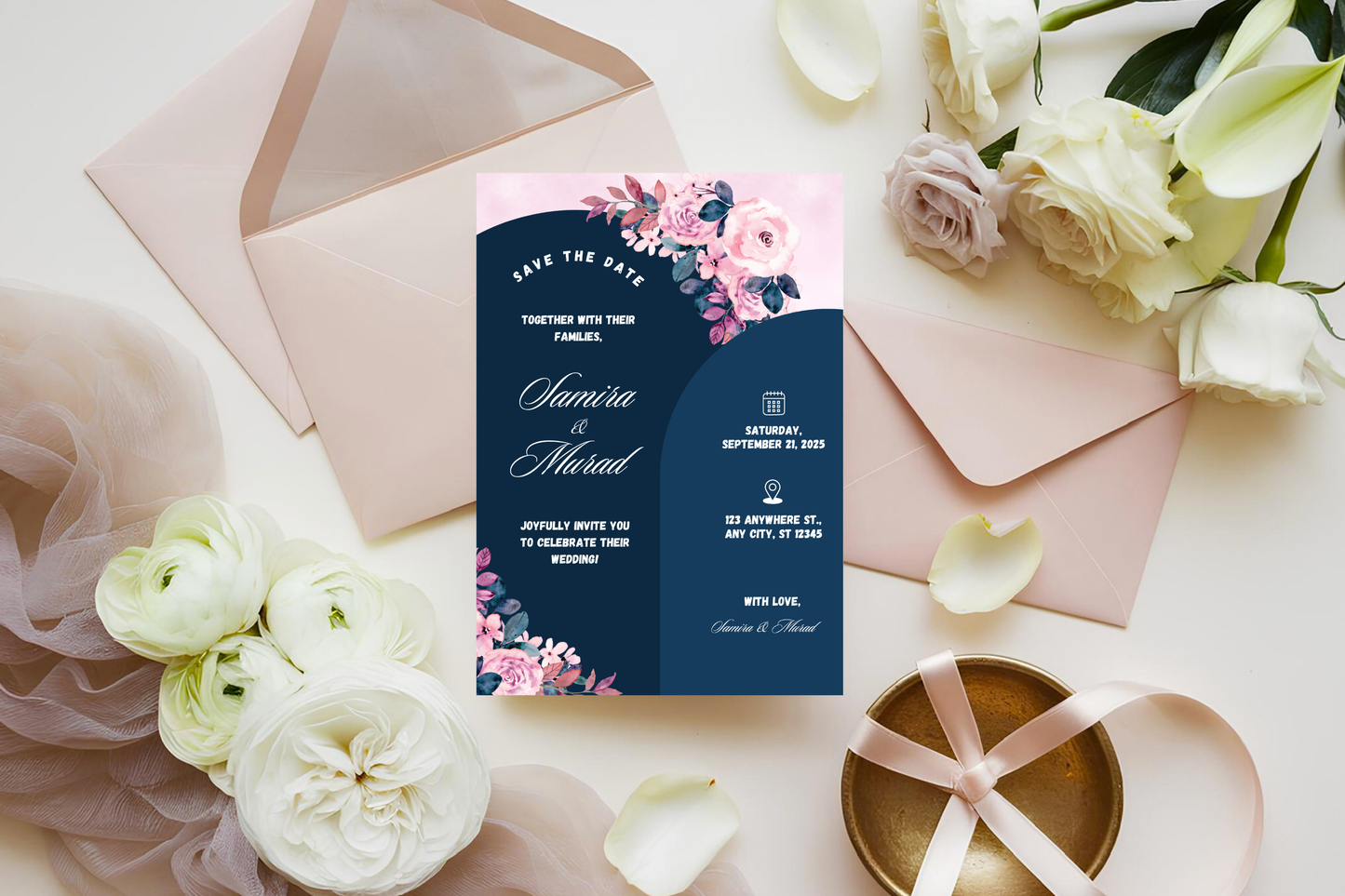 Wedding Invitation Template Printable, Editable Elegant Wedding Invite Card