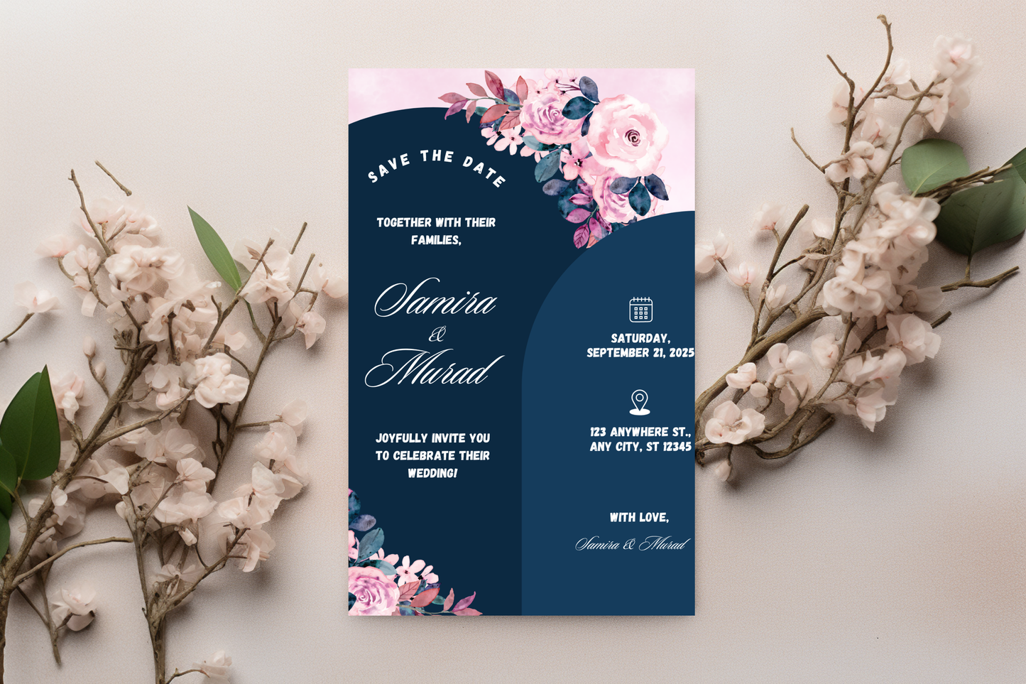 Wedding Invitation Template Printable, Editable Elegant Wedding Invite Card