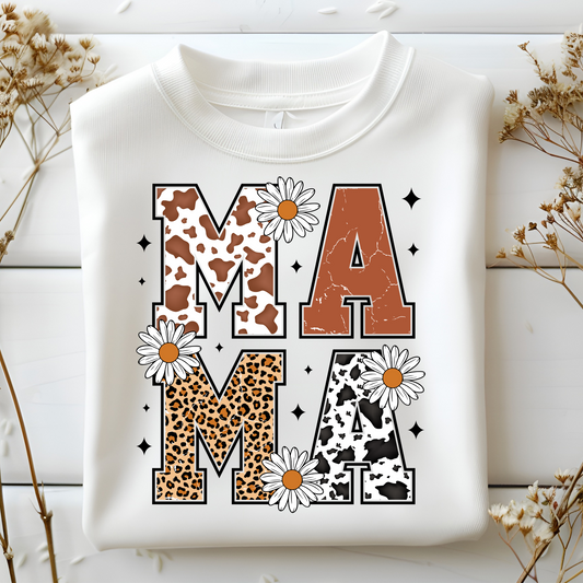 MAMA Sweatshirt / Floral & Animal Design on White