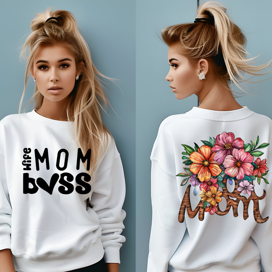 Wife Mom Boss Sweatshirt / Floral Mom Sweater / Mother’s Day Gift for Mom / Inspirational Pullover Hoodie / Stylish Mom Life Apparel