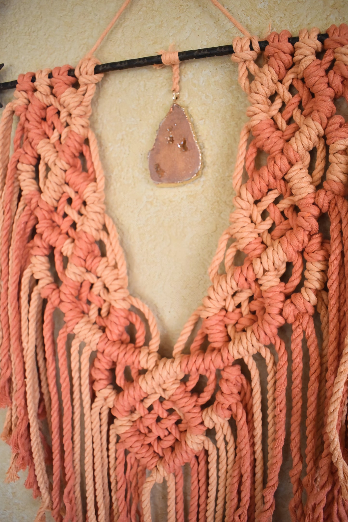 Where the Light Gets In, Handmade Orange Boho Macrame Wall Hanging with Crystal Pendant | Cotton Rope Wall Decor