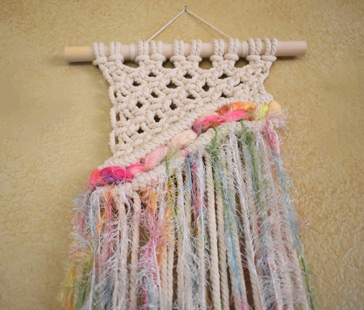 Permission to Bloom, Boho Macrame Wall Hanging with Multicolor Tassels – Handmade Cotton Rope Wall Art