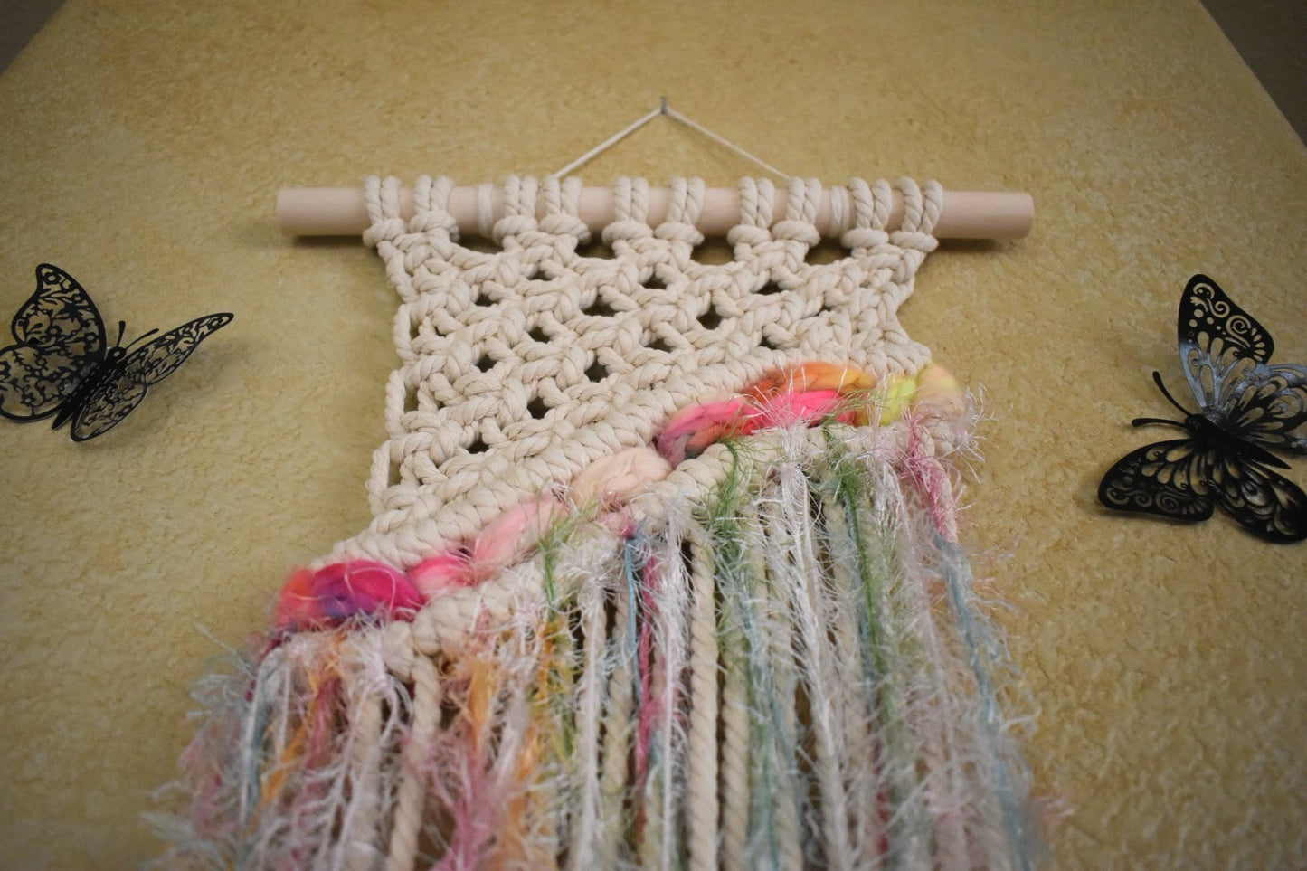 Permission to Bloom, Boho Macrame Wall Hanging with Multicolor Tassels – Handmade Cotton Rope Wall Art