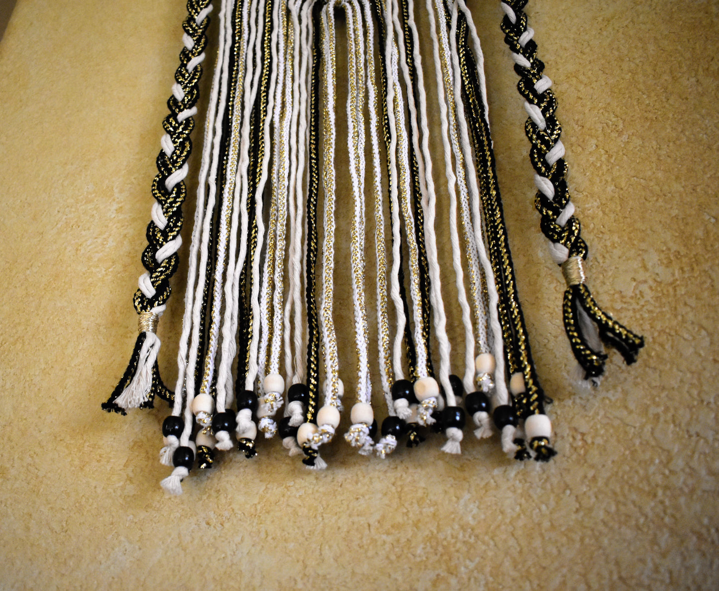 Still Shining, Full Circle, Luxury Macrame Dream Catcher Wall Hanging – Black White Gold Boho Decor, Handmade Fiber Art Wall Decor