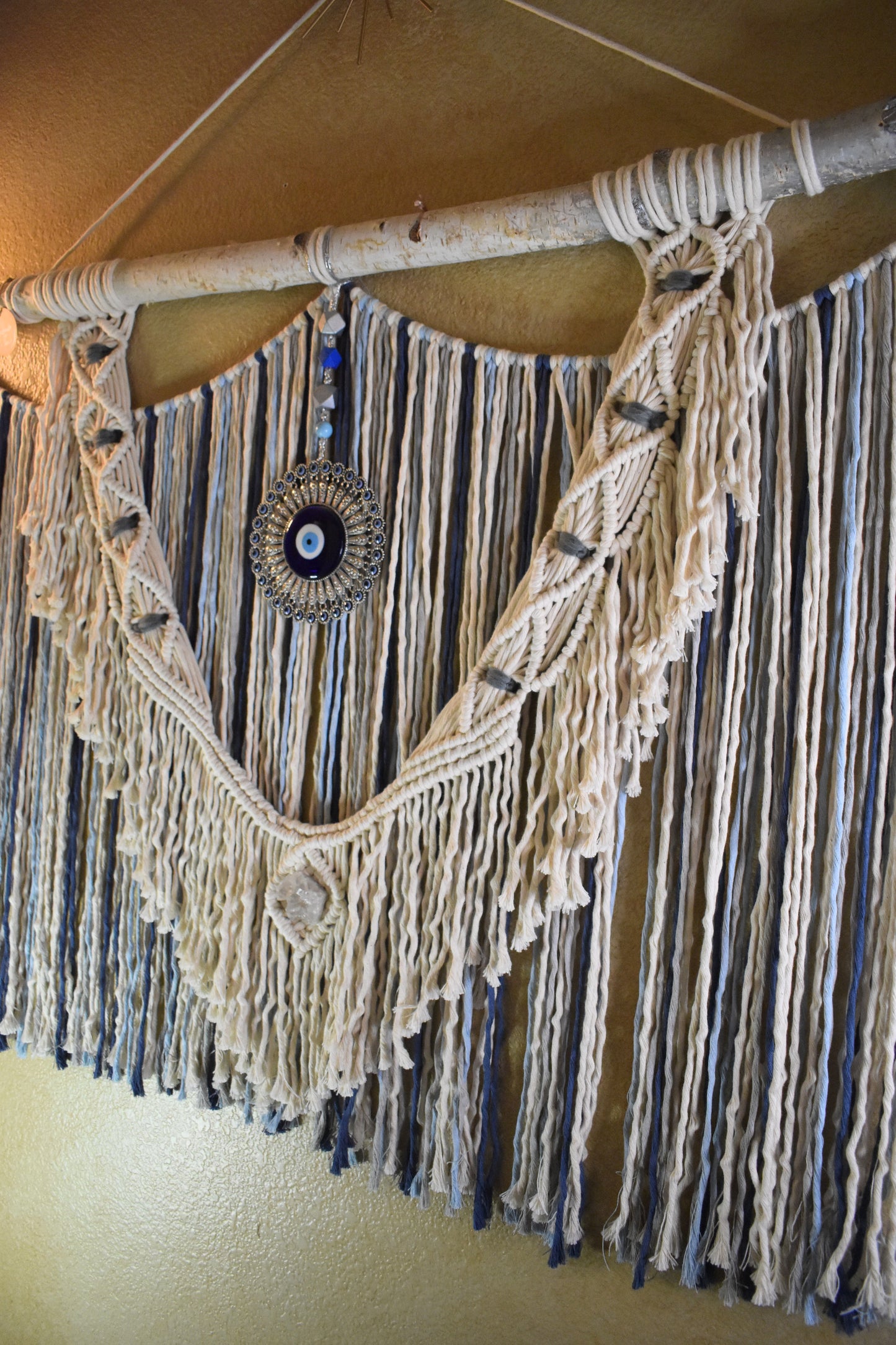 Brand New Eyes, Handmade Macrame Wall Hanging with Evil Eye Pendant | Boho Cotton Rope Wall Decor
