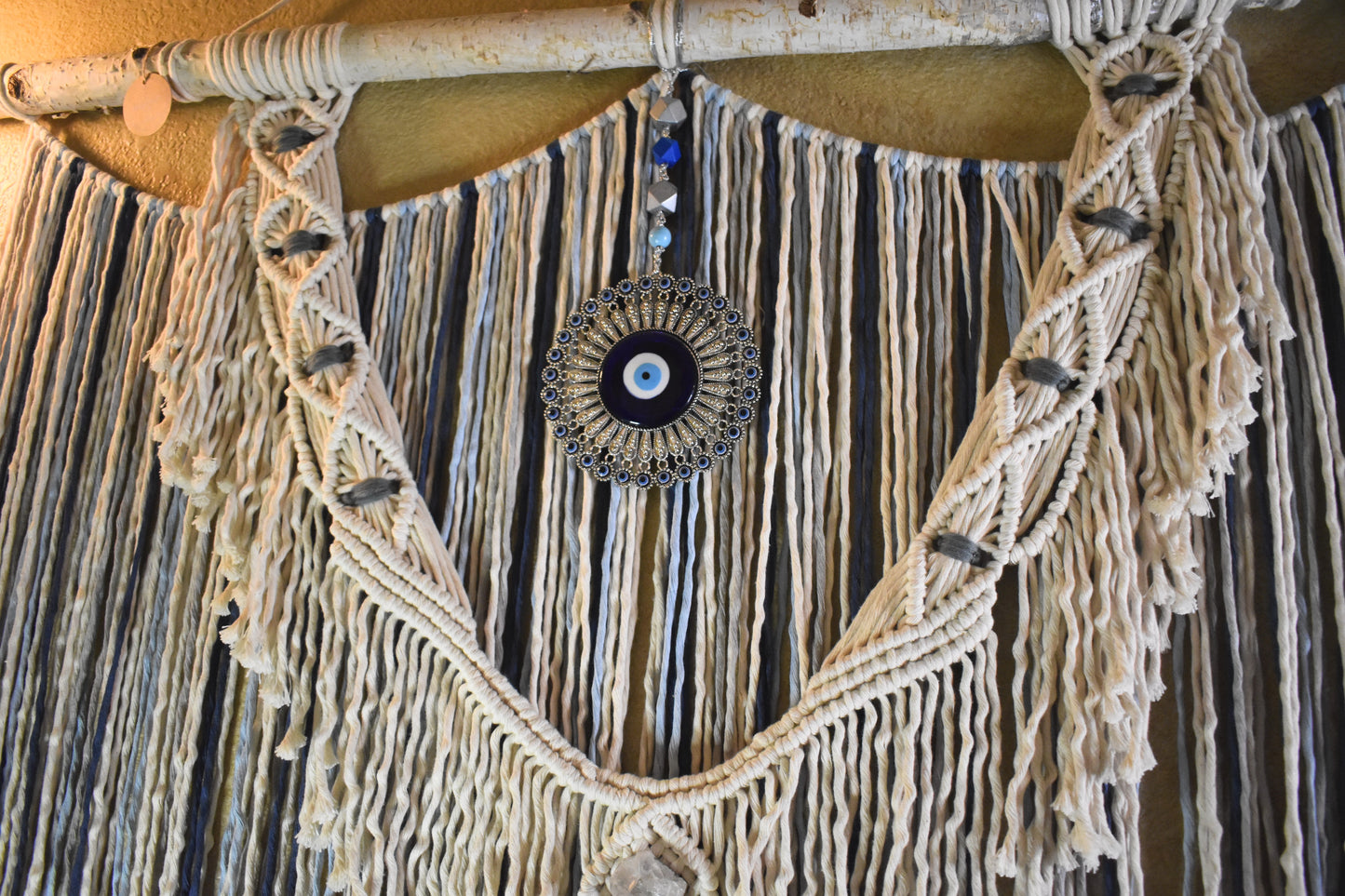 Brand New Eyes, Handmade Macrame Wall Hanging with Evil Eye Pendant | Boho Cotton Rope Wall Decor