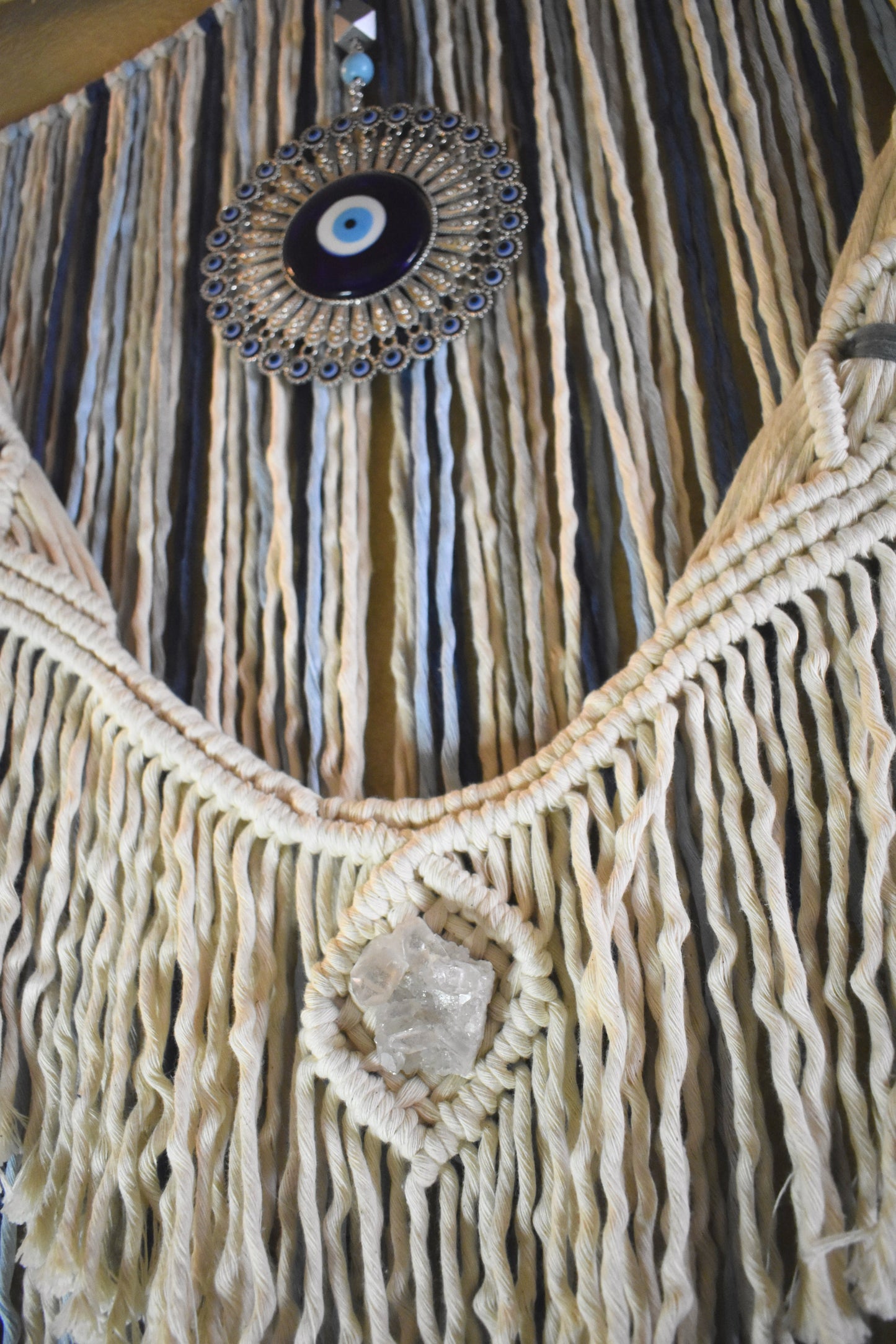 Brand New Eyes, Handmade Macrame Wall Hanging with Evil Eye Pendant | Boho Cotton Rope Wall Decor